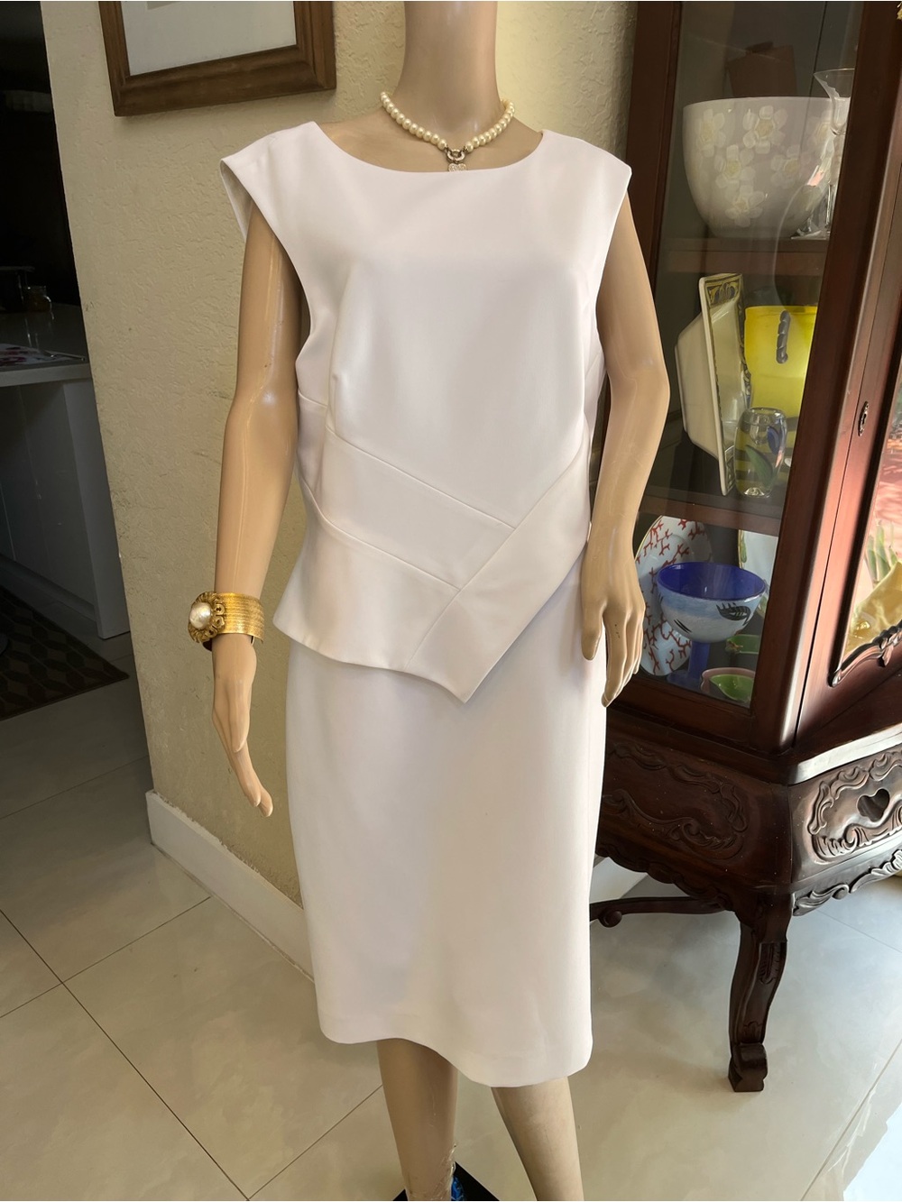 Tahari Cream Asymmetrical Sheath Dress